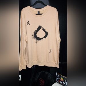 Shein Mens XL Ace of Spades Long Sleeved Shirt Beige